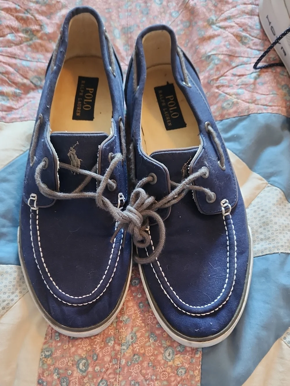 Ralph Lauren Navy Canvas Men's Boat Shoes with Gray Laces